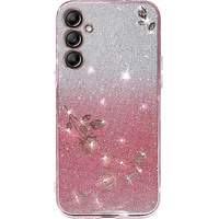 Калъф за Samsung Galaxy S24+ Plus, Glitter Flower, розов rose gold