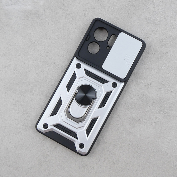 Брониран калъф за Motorola Edge 40, CamShield Slide, сребърен