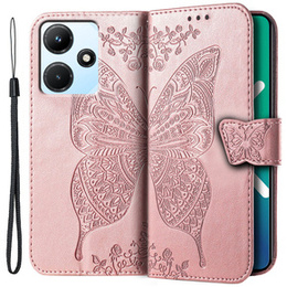Калъф с капак за Infinix Hot 30i, Butterfly, розов rose gold