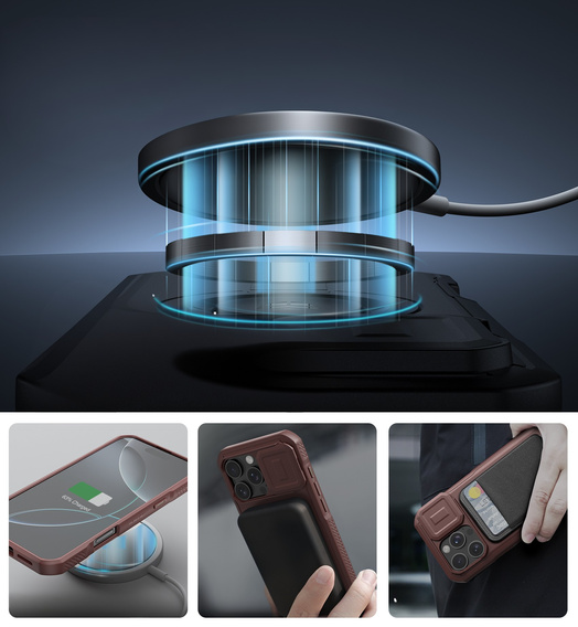 Брониран калъф за iPhone 16 Pro Max, Dexnor CamProtect MagSafe, червен