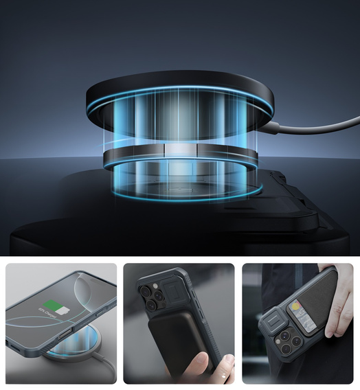 Брониран калъф за iPhone 16 Pro Max, Dexnor CamProtect MagSafe, тъмносин 