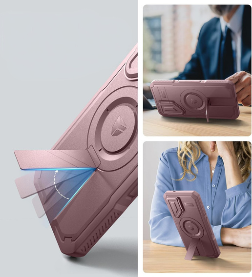 Брониран калъф за Samsung Galaxy S25+ Plus, Dexnor CamProtect MagSafe, розов (Две рамки)