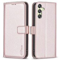 Калъф с капак за Samsung Galaxy A15, BINFEN Wallet, розов rose gold + 9H стъкло