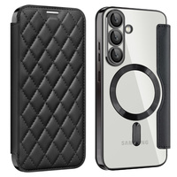 Калъф с капак за Samsung Galaxy S25+ Plus, RFID Rhombus Wallet MagSafe CamShield, черен