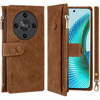 Калъф с капак за Honor Magic 6 Lite 5G, Wallet Zipper Pocket, кафяв