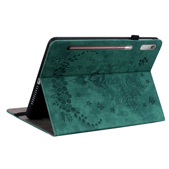 Калъф с капак за Lenovo Tab P12, flower, зелен