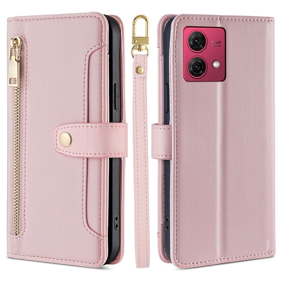 Калъф с капак за Motorola Moto G84 5G, Wallet Zipper Pocket, розов