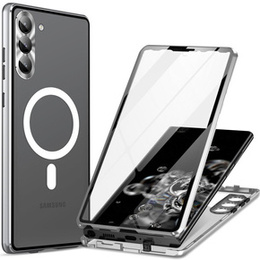 Магнитен калъф с двойно стъкло MagSafe за Samsung Galaxy S24, сребърен