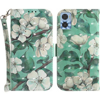 Калъф с капак за Motorola Moto E22 / E22i, Wallet, flowers, бял