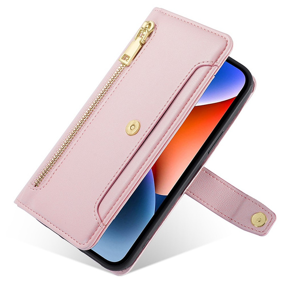 Калъф с капак за Samsung Galaxy S23, Wallet Zipper Pocket, розов