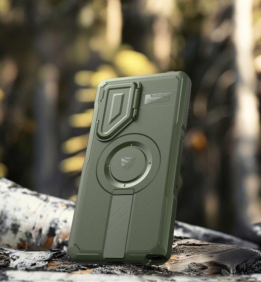 Брониран калъф за Samsung Galaxy S25 Ultra, Dexnor CamProtect MagSafe, зелен (Две рамки)