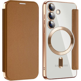 Калъф с капак за Samsung Galaxy S24, RFID Wallet MagSafe CamShield, кафяв