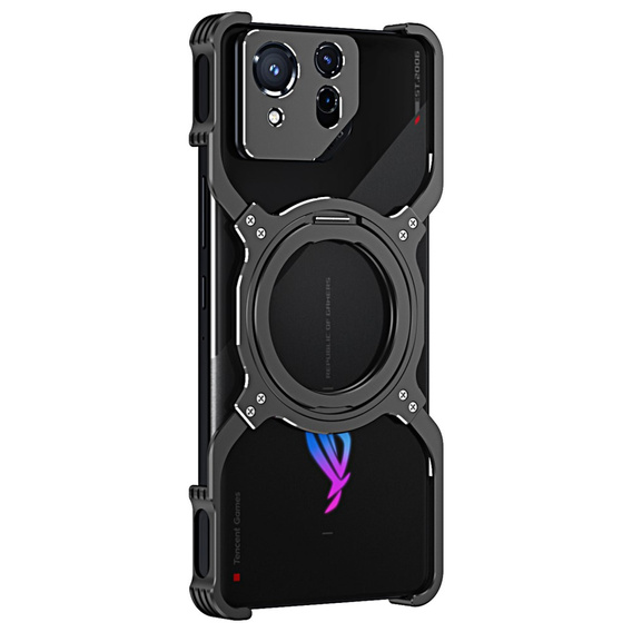 Калъф за ASUS ROG Phone 8 5G / 8 Pro 5G, Kickstand Bumper, с капак за обектива, за MagSafe, черно / сребърно