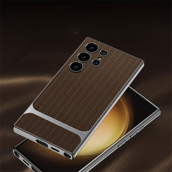 Калъфи за Samsung Galaxy S23 Ultra, GKK Woven Leather, кафе