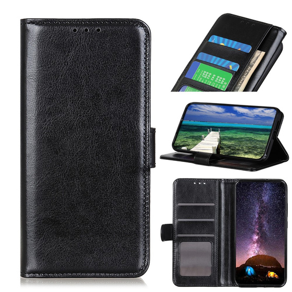 Калъф с капак за Xiaomi 11T / 11T Pro, Crazy Horse Wallet, черен