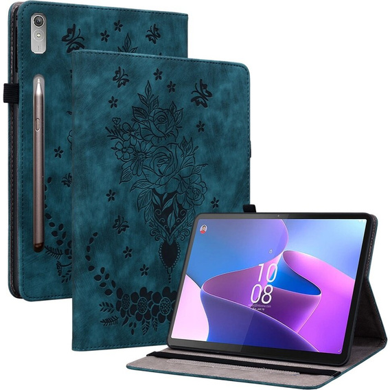 Калъф с капак за Lenovo Tab P12, flower, син
