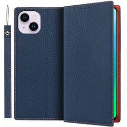 Калъф с капак за iPhone 14 Plus, Litchi Skin Grain, тъмносин
