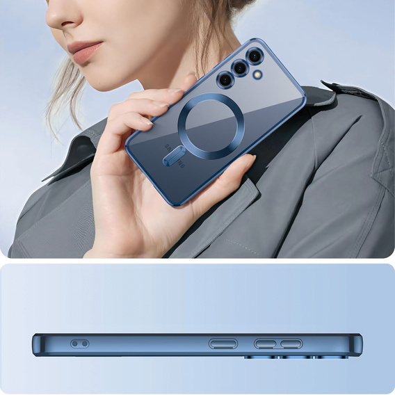 Калъф за Samsung Galaxy A55 5G, Electro MagSafe, син + стъкло за екран