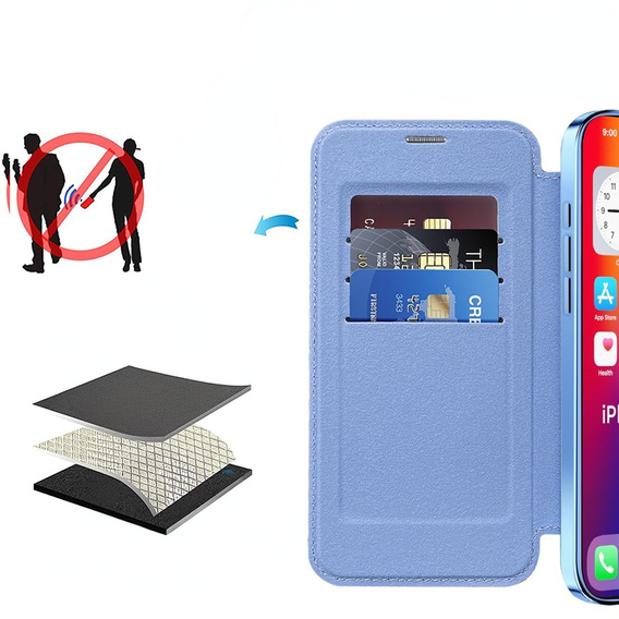 Калъф с капак за iPhone 16, RFID Wallet MagSafe CamShield, син