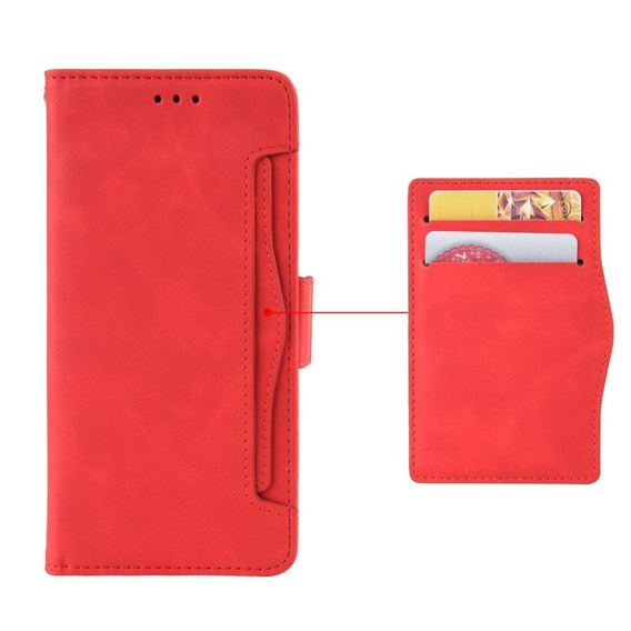 Калъф с капак за Xiaomi Redmi 12, Card Slot, червен