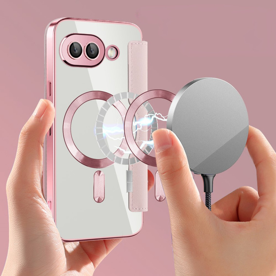 Калъф с капак за Google Pixel 9A, RFID Wallet MagSafe CamShield, розов