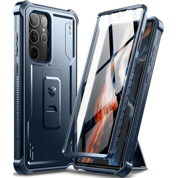 Брониран калъф за Samsung Galaxy S22 Ultra, Dexnor Full Body, тъмносин