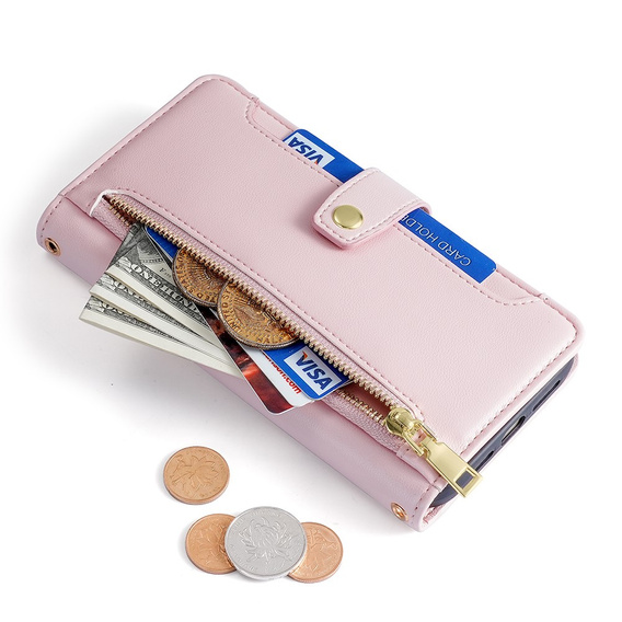 Калъф с капак за Motorola Moto G84 5G, Wallet Zipper Pocket, розов