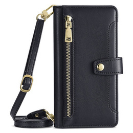 Калъф с капак за iPhone 15, Wallet Zipper Pocket, черен