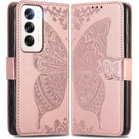 Калъф с капак за Oppo Reno 12, Butterfly, розов rose gold