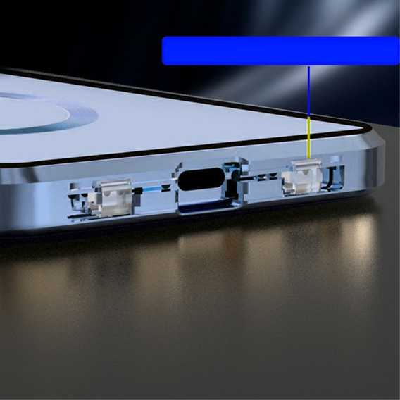 Магнитен калъф с двойно стъкло MagSafe за iPhone 15 Pro Max, син