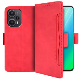 Калъф с капак за Poco F5 5G, Card Slot, червен