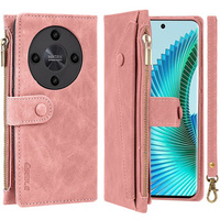 Калъф с капак за Honor Magic 6 Lite 5G, Wallet Zipper Pocket, розов