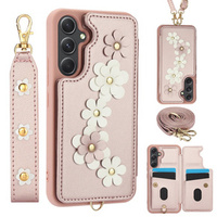 Калъфът за Samsung Galaxy A55 5G, Leather Flower Card Slot, розов