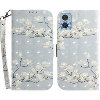 Калъф с капак за Motorola Moto E22 / E22i, Wallet, flowers magnolia, бял