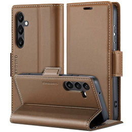 Калъф за Samsung Galaxy A55, ERBORD Glossy Litchi, портфейл с капак, кафяв
