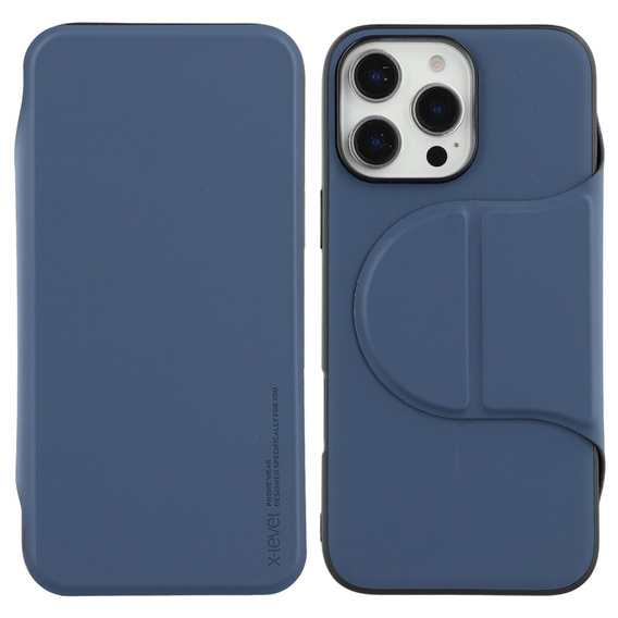 X-LEVEL калъф за iPhone 16 Pro Max, Magnetic Card Holder, син
