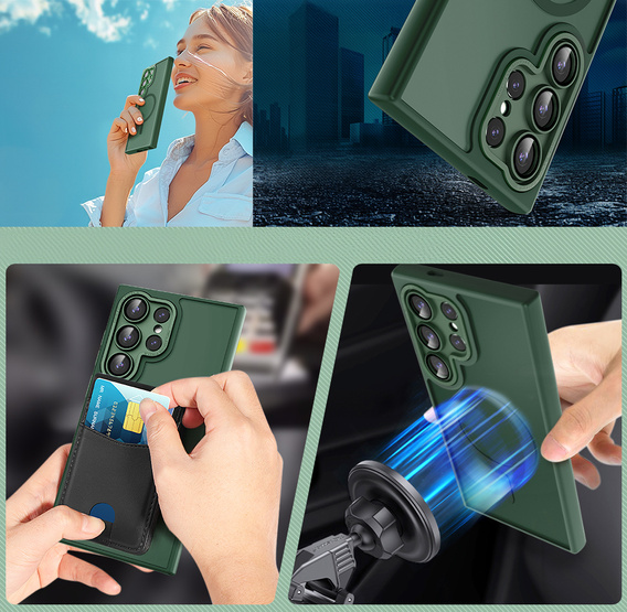 Калъф за Samsung Galaxy S25 Ultra, за MagSafe, ERBORD Matt Case, зелен + стъкло за екрана