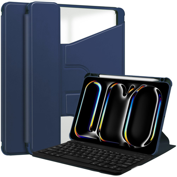 Калъф с клавиатура за iPad Pro 11" 2024 (5 gen.), Rotary 360° Leather, тъмносин