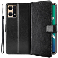 Калъф с капак за Oppo Reno7 4G, Crazy Horse Wallet, черен