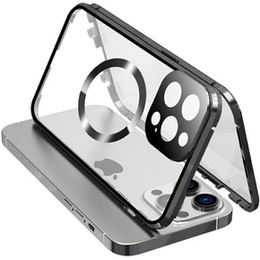Магнитен калъф с двойно стъкло MagSafe за iPhone 15 Pro Max, черен