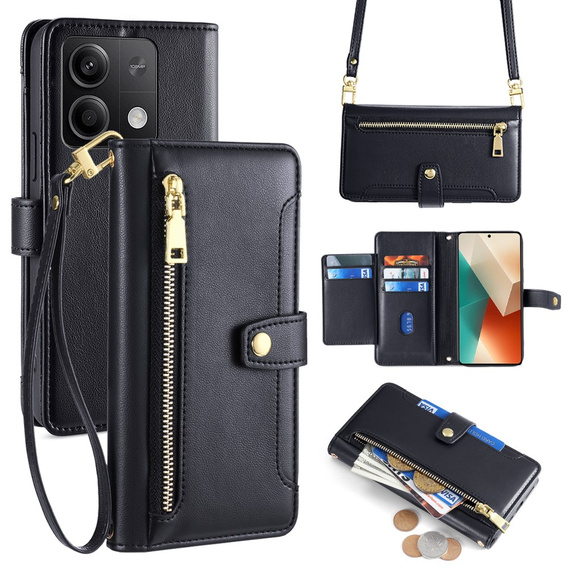 Калъф с капак за Xiaomi Redmi Note 13 5G, Wallet Zipper Pocket, черен