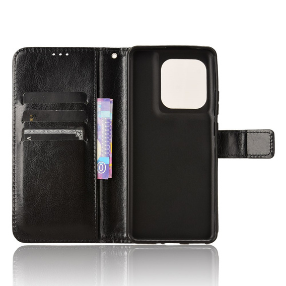 Калъф с капак за Motorola Edge 50 Ultra, Crazy Horse Wallet, черен