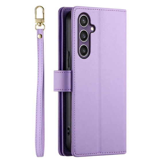 Калъф с капак за Samsung Galaxy S25, Wallet Zipper Pocket, лилав