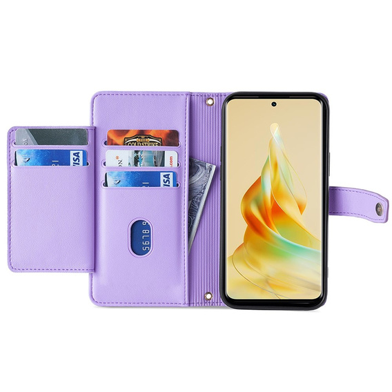 Калъф с капак за Oppo A78 4G, Wallet Zipper Pocket, лилав