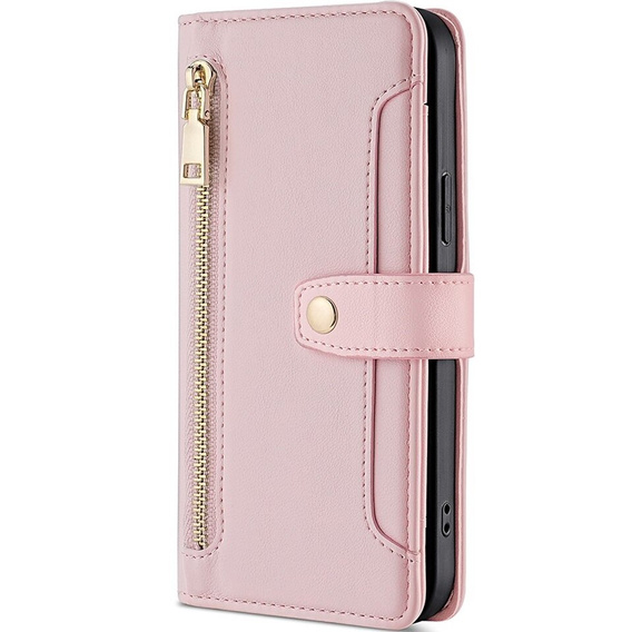 Калъф с капак за Samsung Galaxy S23, Wallet Zipper Pocket, розов