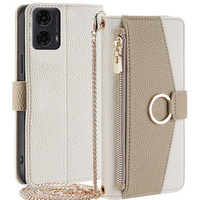 Калъфът с цип Wallet Zipper Pocket за Motorola Moto G24 / G24 Power / G04, Wallet Zipper Pocket, с огледало, бял