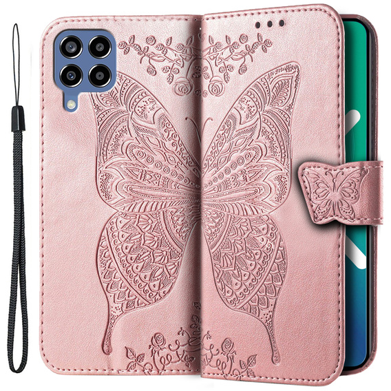 Калъф с капак за Samsung Galaxy M33, Butterfly, розов rose gold