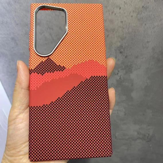 Калъфът за Samsung Galaxy S23 Ultra, Carbon Fiber MagSafe, оранжев