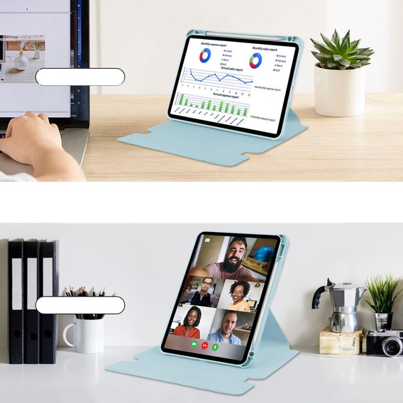Калъф с клавиатура за iPad Pro 11" 2024 (5 gen.), Rotary 360° Leather, светлосин