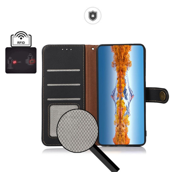 KHAZNEH RFID калъф за Xiaomi Redmi Note 13 Pro 5G, Litchi Texture, черен